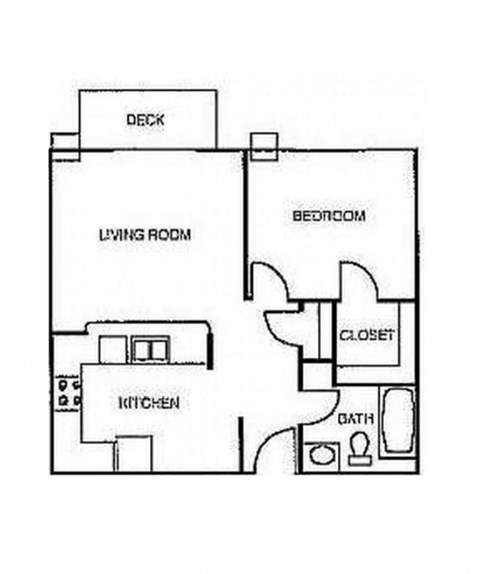 Floor plan for 1 bed, 1 bath, 648 sqft